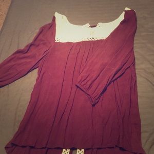 EUC Lace-Up Maroon Top